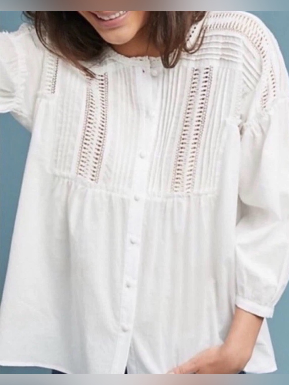 Anthropologie Eri + Ali White Cotton Blouse Milla Size Large